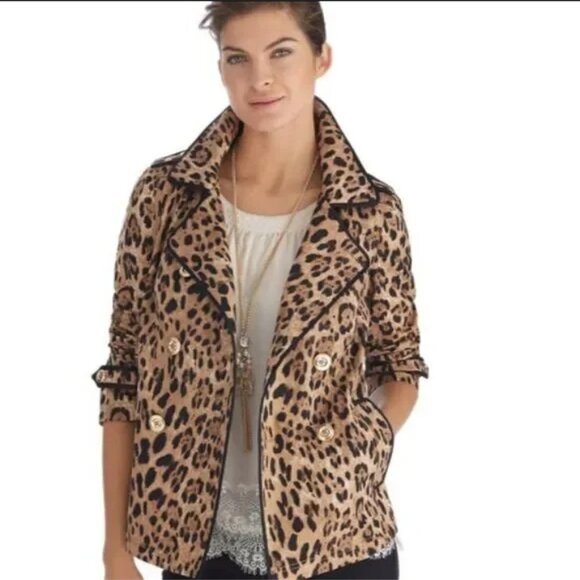 White House Black Market Leopard Print Coat Swing Jacket Womens Size 8 - Picture 5 of 9